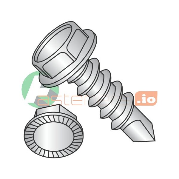 Newport Fasteners Self-Drilling Screw, #14 x 1-1/4 in, Plain 18-8 Stainless Steel Flange Hex Head External Hex Drive 779596 - main